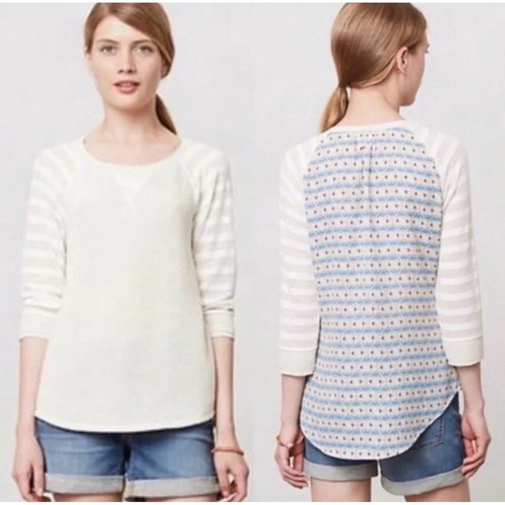 Anthropologie One September Cream Striped‎ Knit Tunic Sweater Top Women's Small